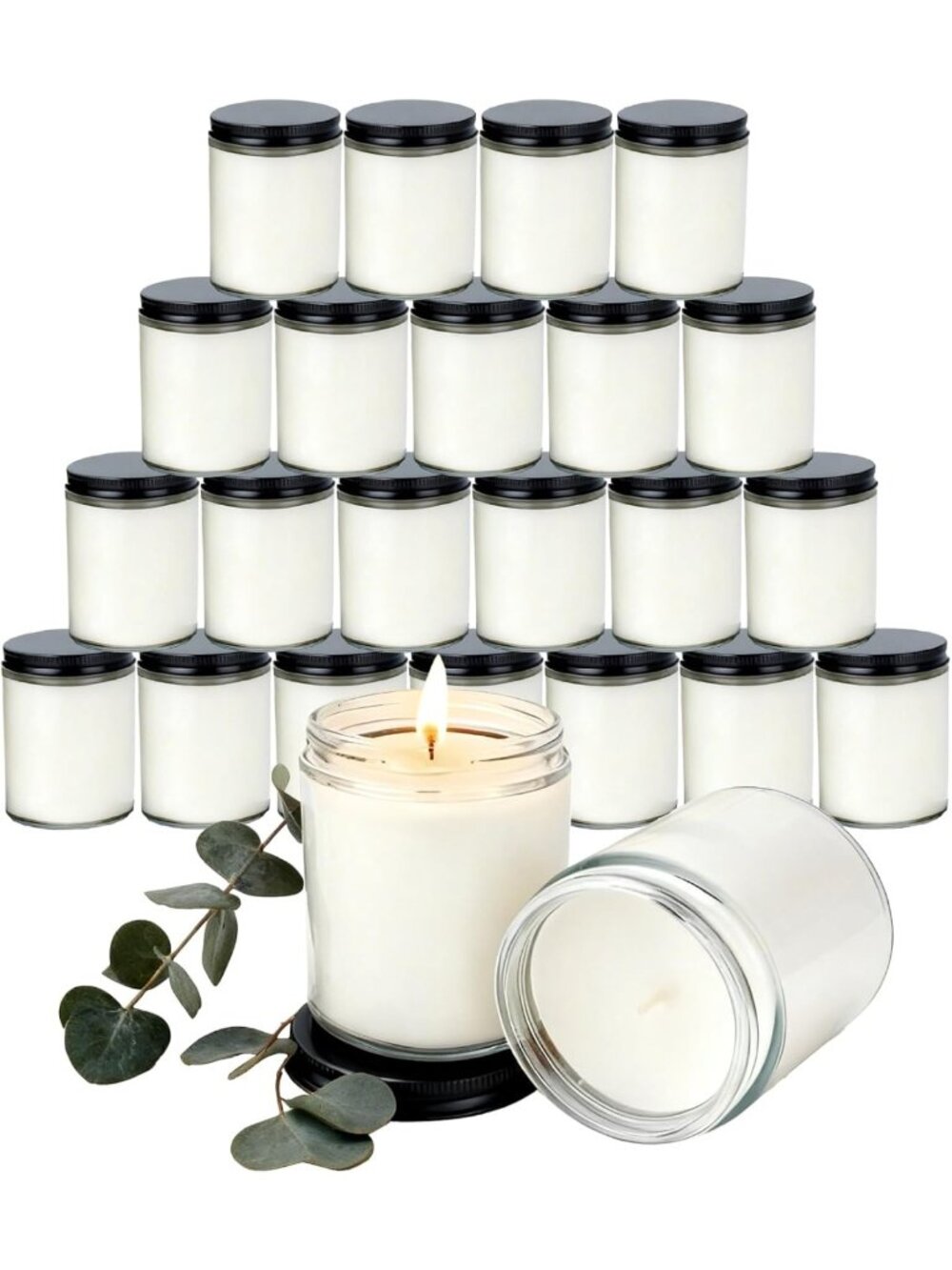 Eucalyptus Scented Soy Candles Set - 24 Pcs 6 Oz Mason Jars for Aromatherapy